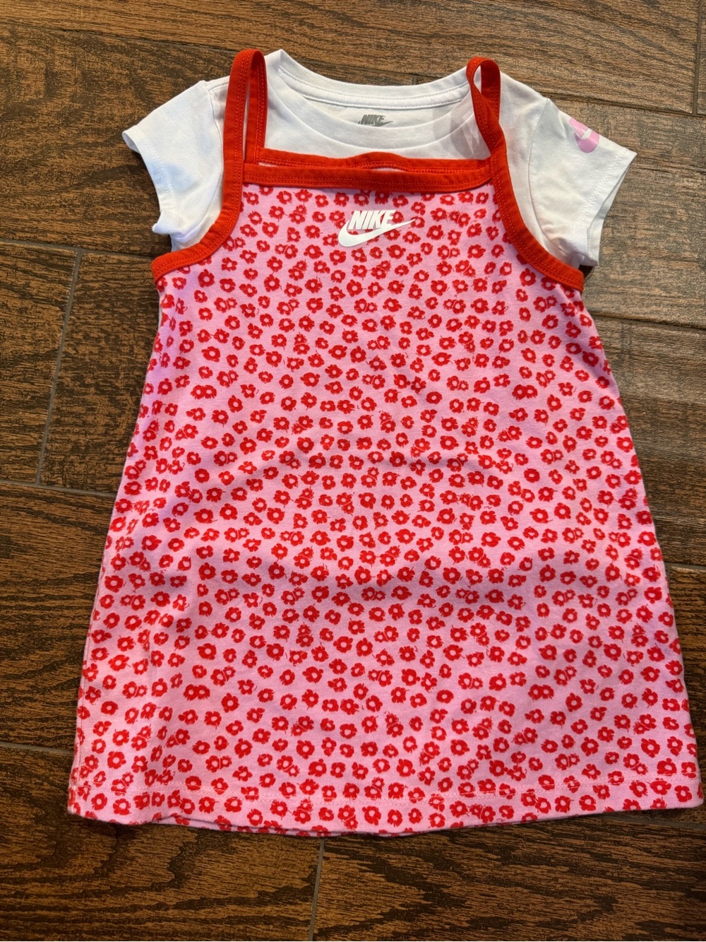 Nike Pink and Red Floral Layered Kids Dress